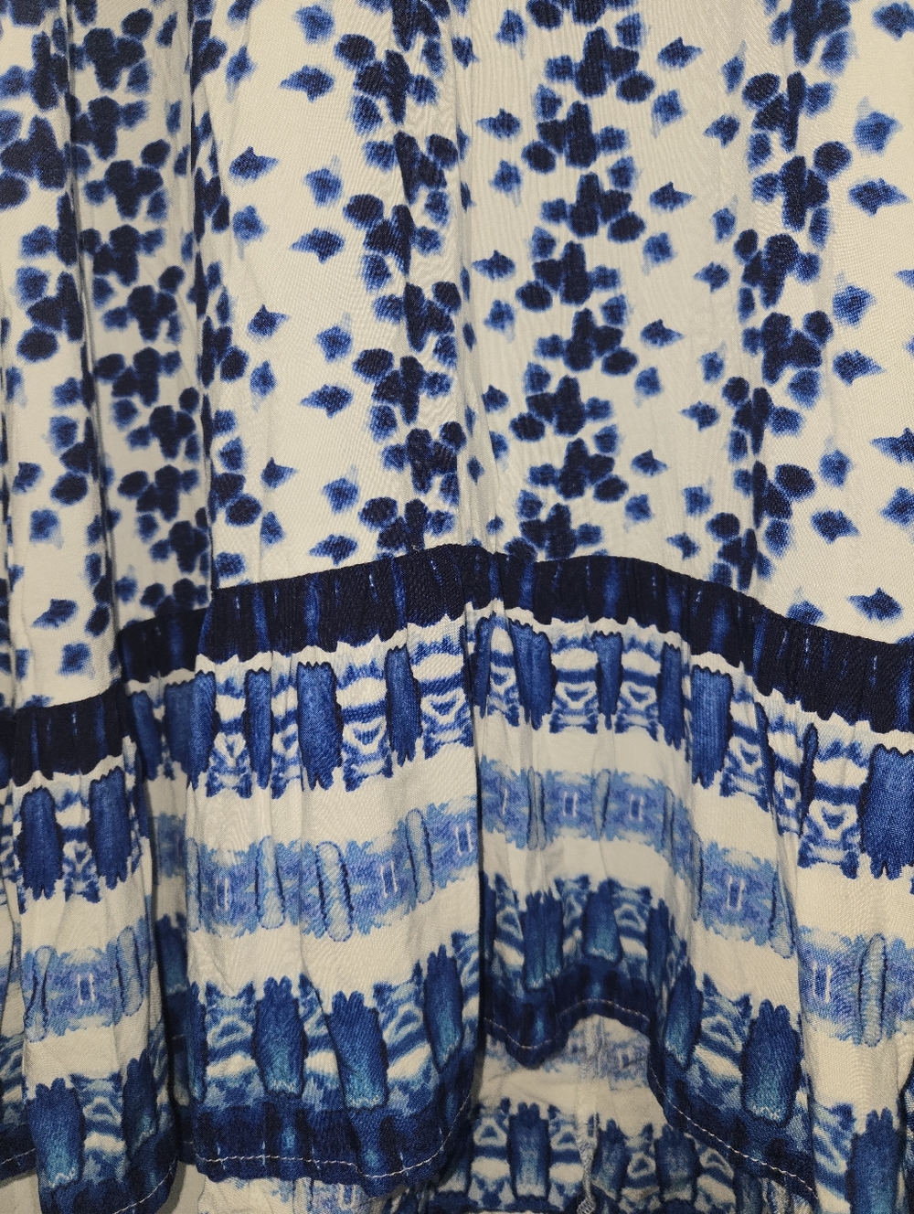 Beach Lunch Lounge Boho Sleeveless Tassel Ruffled Blue White Hi Lo Dress Sz L - Picture 2 of 4